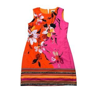 Kiwe Tropical Floral Midi Dress Size 42 US Size 6 Orange Red Vacation Casual